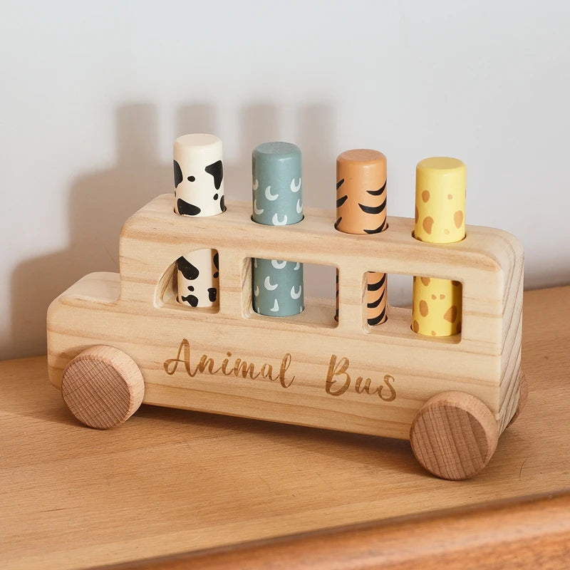 Children's Wooden Bouncing Animal Bus