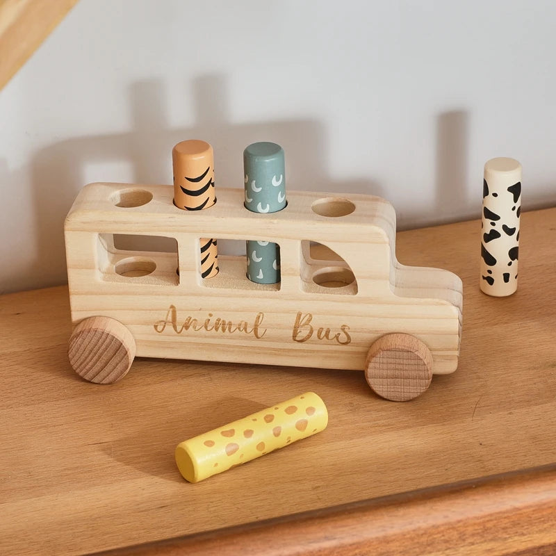 Children's Wooden Bouncing Animal Bus