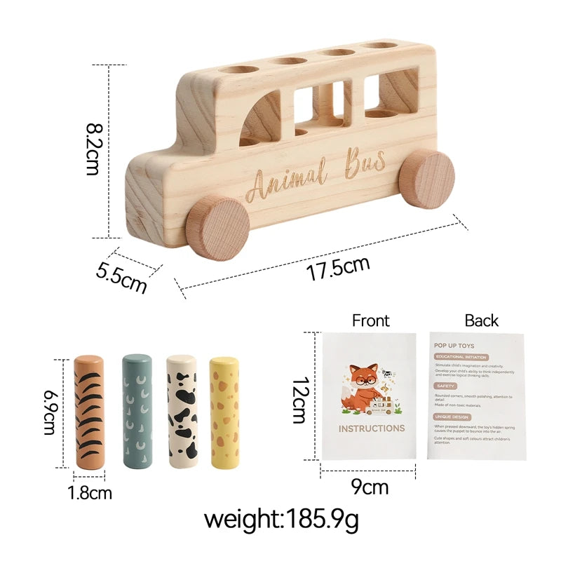 Children's Wooden Bouncing Animal Bus