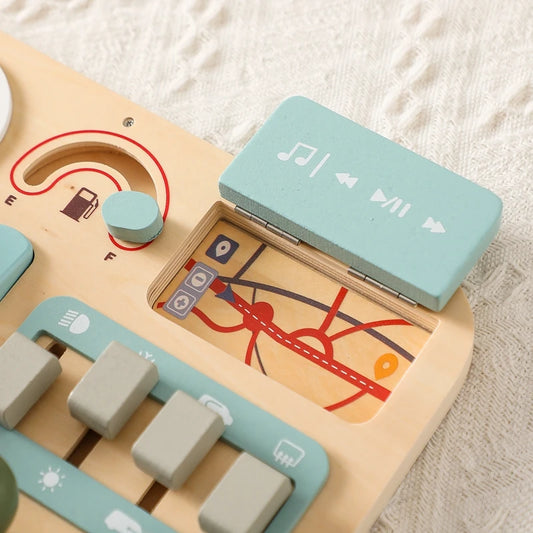 Children's Montessori Wooden Car Steering Wheel Activity Busyboard