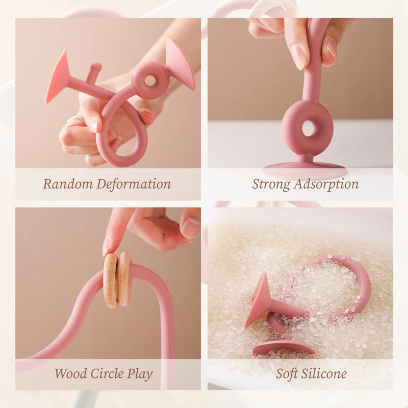 Silicone Teether with Wooden Rings