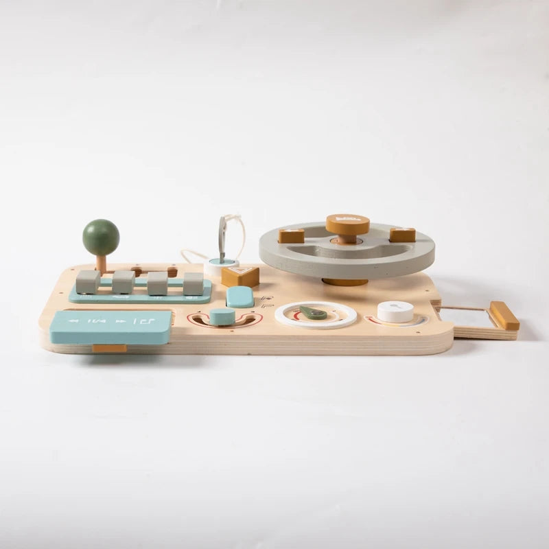 Children's Montessori Wooden Car Steering Wheel Activity Busyboard