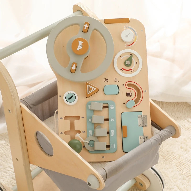 Children's Montessori Wooden Car Steering Wheel Activity Busyboard
