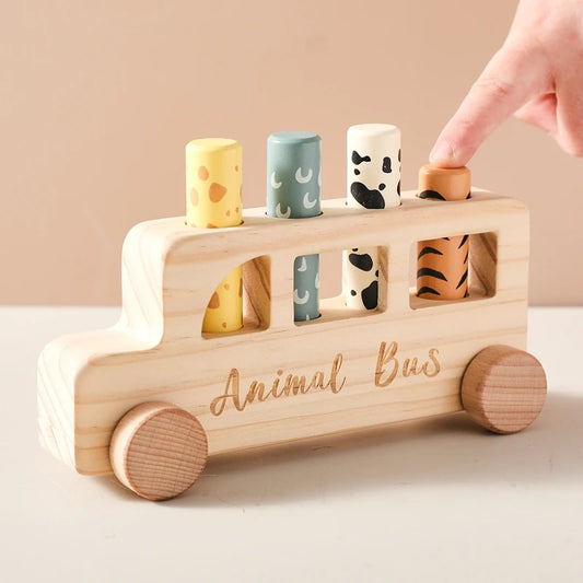 Children's Wooden Bouncing Animal Bus