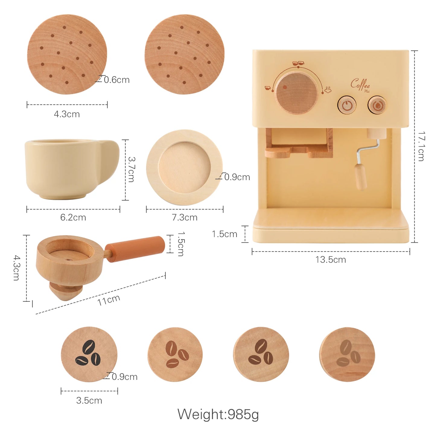 Children's Scandinavian Wooden Coffee Machine Montessori Set