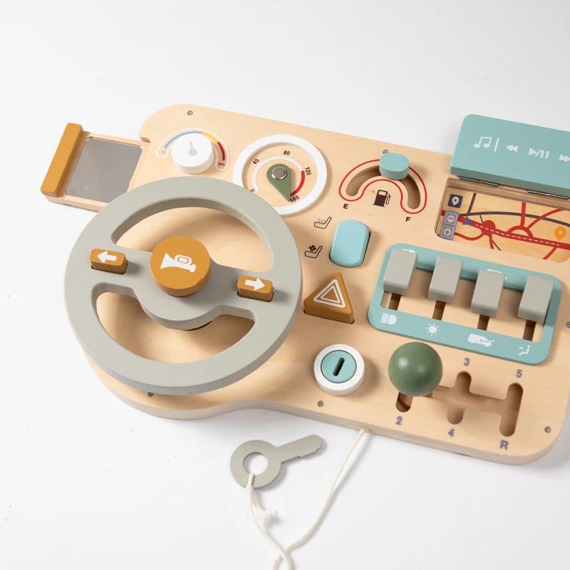 Children's Montessori Wooden Car Steering Wheel Activity Busyboard